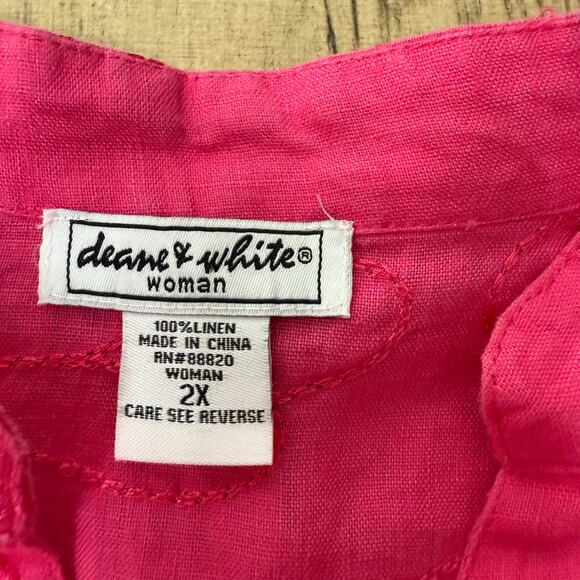 Deane and White Pink Embroidered Linen Button Down Shirt 2X - Picture 3 of 10